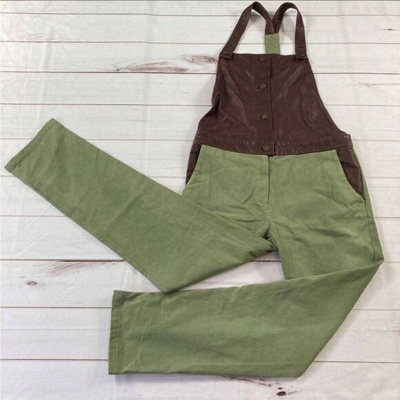 What Goes Around Comes Around Womens Green Tempest Straight Leg Overalls Medium - Picture 2 of 14